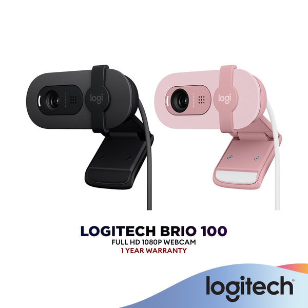 Logitech BRIO 100 FHD 1080p Webcam With Auto-Light, Privacy Shutter and Built In Mic | Rose, Graphite