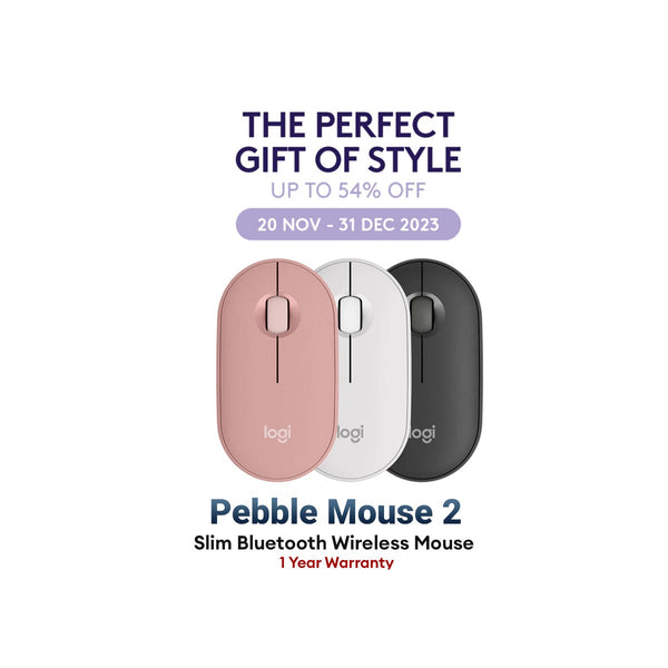 Logitech Pebble Mouse 2 M350s Slim Bluetooth Wireless Mouse, Portable, Lightweight, Customizable Button, Quiet Clicks, Easy-Switch, Rose / White