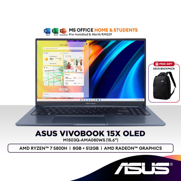 Asus VivoBook 15X OLED 15.6" Laptop (AMD Ryzen 7 5800H | 8GB | 512GB SSD | AMD Radeon Graphics | H&S) M1503Q-AMA080WS