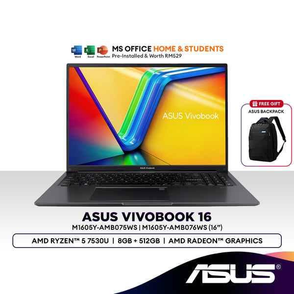 Asus Vivobook 16 M1605Y-AMB075WS / AMB076WS 16" Laptop (AMD Ryzen™ 5 7350U | 8GB | 512GB SSD | AMD Radeon™ Graphics)