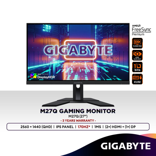 GIGABYTE M27Q (Rev2.0) 27" 2K QHD 170Hz (OC) HDR400 IPS Gaming Monitor | AMD FreeSync Premium | 10-Bits | KVM Switch