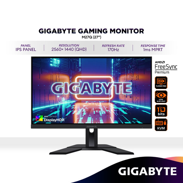 GIGABYTE M27Q (Rev2.0) 27" 2K QHD HDR400 IPS Gaming Monitor | 170Hz (OC) | AMD FreeSync Premium | 10-Bits | KVM Switch
