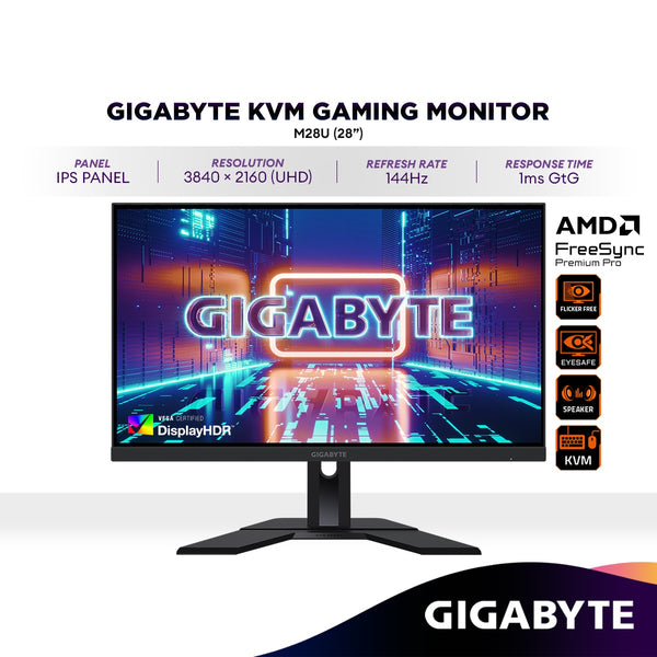 GIGABYTE M28U 28" 4K UHD IPS Gaming Monitor | 144Hz | FreeSync Premium Pro | KVM | HDR | 2160p