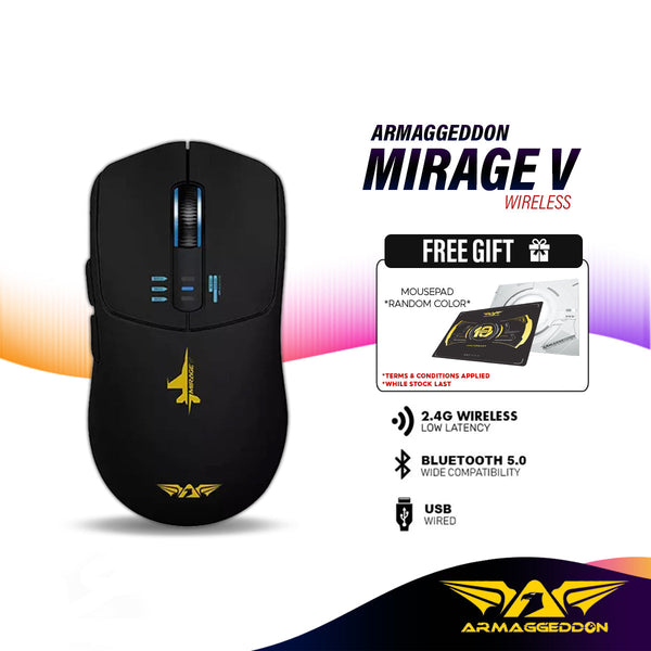 Armaggeddon Mirage V 2.4G Wireless Gaming Mouse with Tri-Mode Connectivity, Lightweight Design, Macro-Able Button