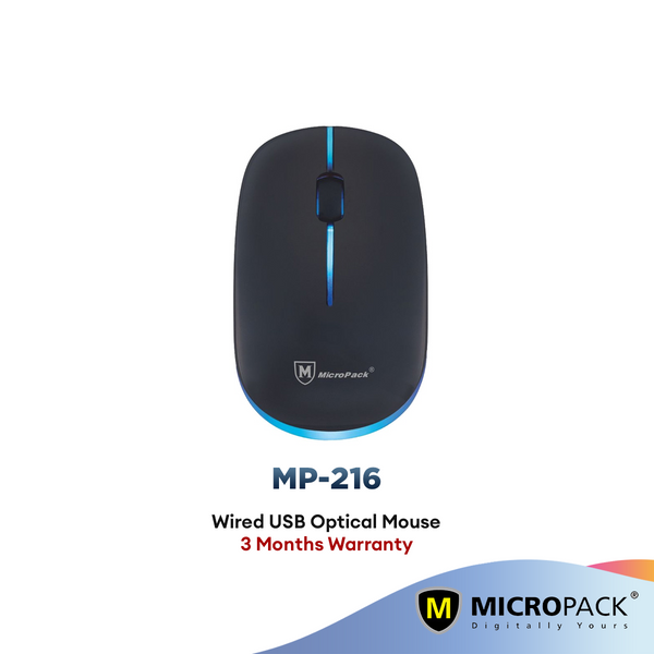 Micropack MP-216 Rainbow Light Wired USB Optical Mouse - Multi Color