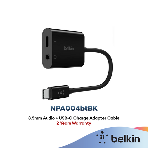 Belkin NPA004btBK 3.5mm Audio + USB-C Charge Adapter with 16cm Cable - Black