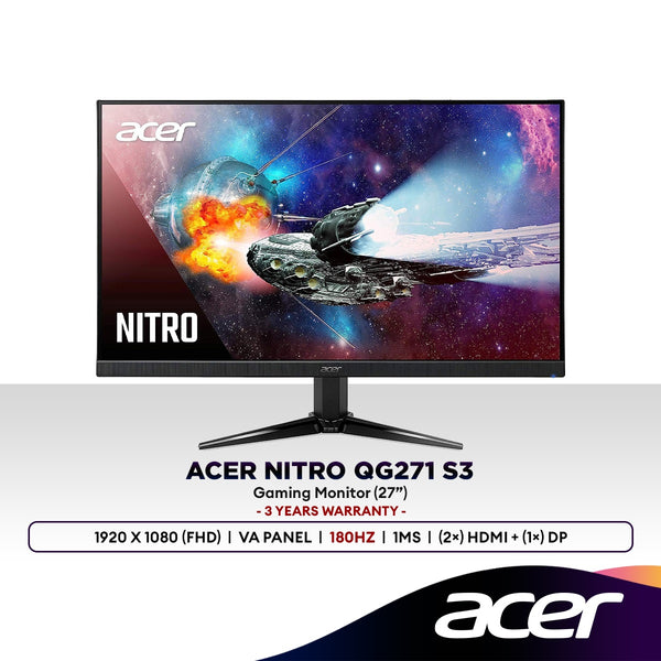 Acer Nitro QG271 S3 27" Full HD 180Hz 1ms Gaming Monitor | VA Panel | AMD Freesync | 1920x1080 (FHD)