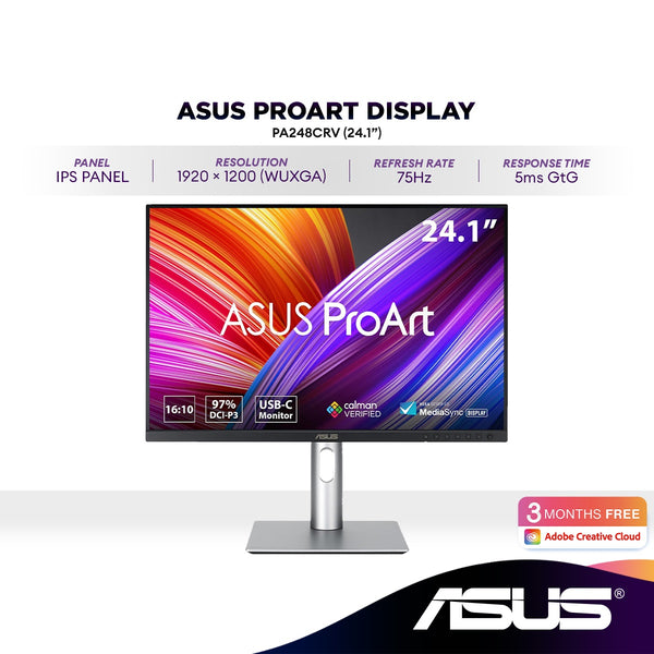 ASUS ProArt Display PA248CRV 24.1" WUXGA Professional Monitor | IPS | 97% DCI-P3 | ΔE < 2 | Calman Verified | USB-C