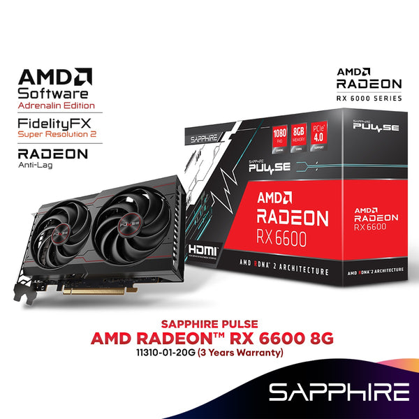 Sapphire PULSE AMD Radeon™ RX 6600 8GB GDDR6 Graphics Card | 11310-01-20G