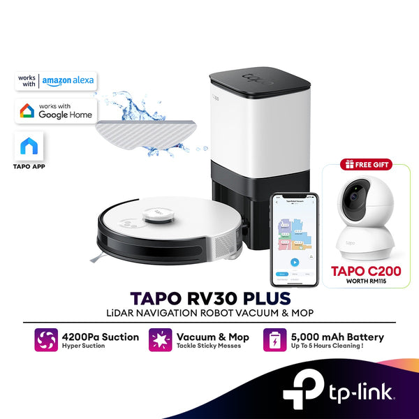 TP-Link Tapo RV30 Plus LiDAR Navigation Robot Vacuum & Mop + Smart Auto-Empty Dock | Support Google Home & Amazon Alexa