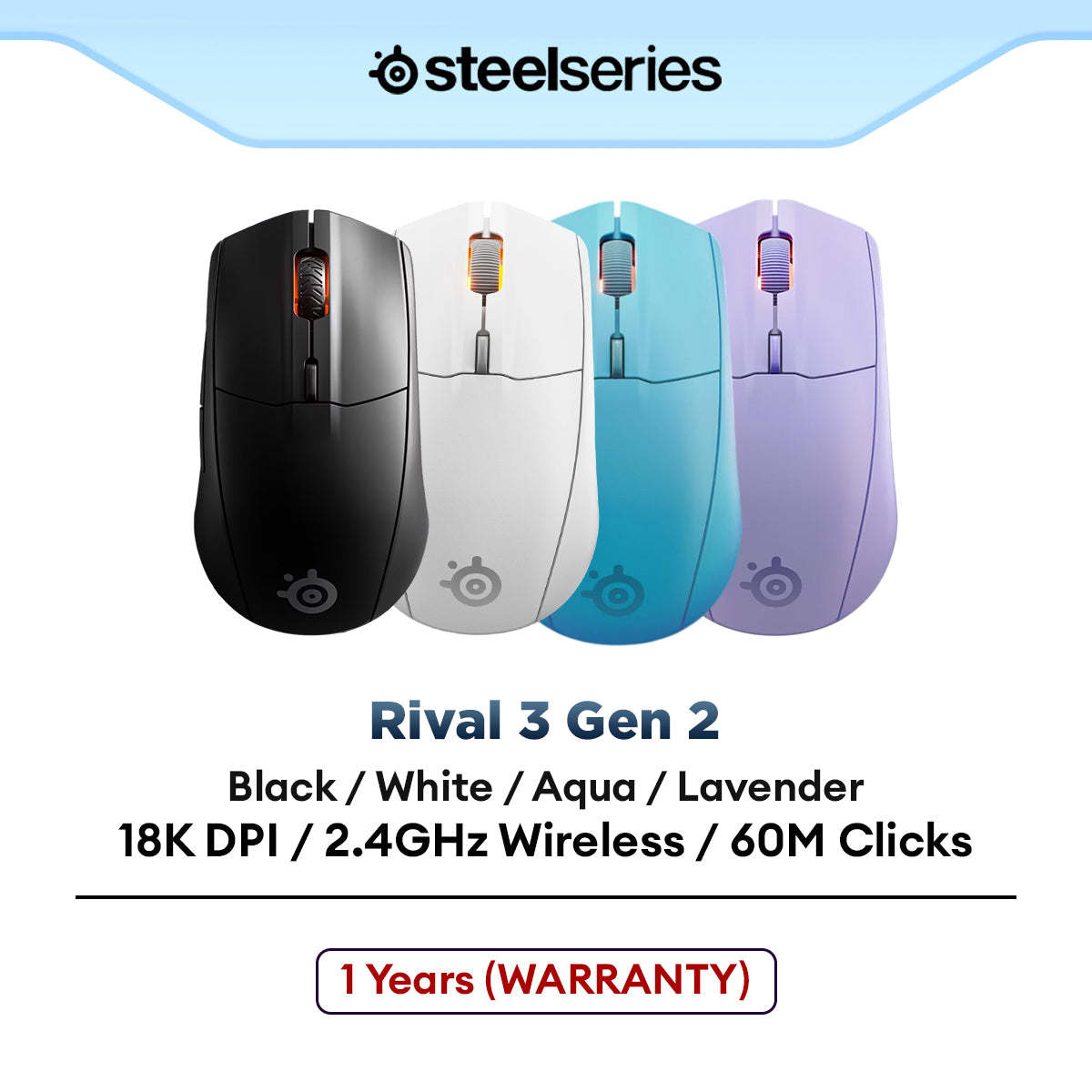 SteelSeries Rival 3 Wireless Gen 2 Gaming Mouse with Optical Sensor, 2 ...