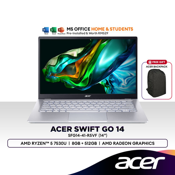 Acer Swift Go 14 SFG14-41-R5VF 14" FHD Laptop (AMD Ryzen™ 5 7530U | 8GB | 512GB SSD | AMD Radeon™ Graphics | H&S)