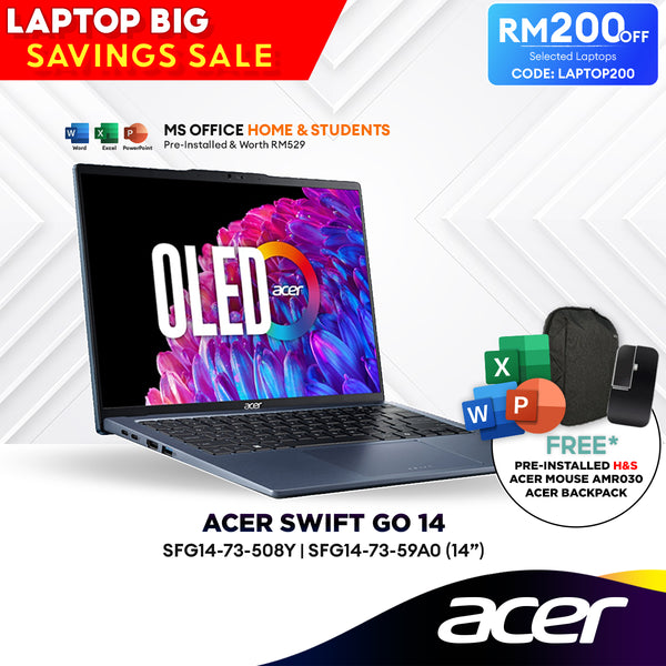[LAPTOP200] Acer Swift Go 14 SFG14-73-508Y/59A0 14" Laptop (Intel® Core™ CU5-125H | 16GB | 512GB SSD | Intel® ARC Graphics)