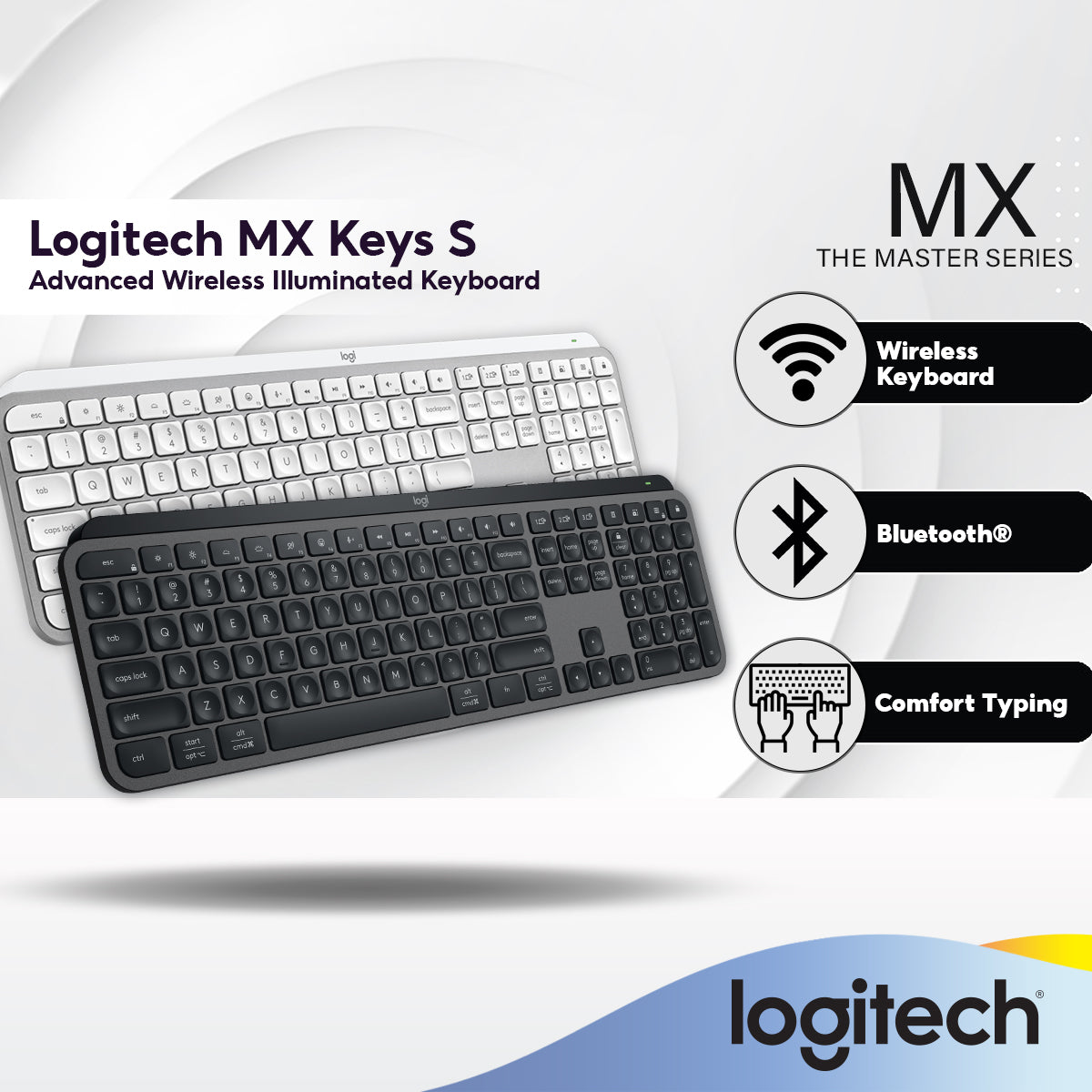 Logitech MX Keys S Advanced Wireless Illuminated Keyboard | Low Profil ...