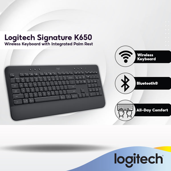 Logitech Signature K650 Wireless Comfort Keyboard with Spill-Resistant Design, Integrated Palm Rest, Office Keyboard