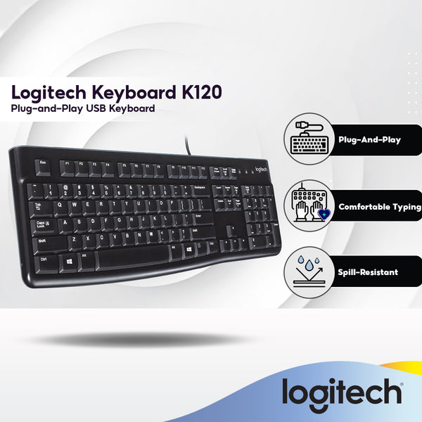 Logitech K120 USB Wired Keyboard | USB Plug-and-Play | Full-Size | Spill-Resistant (920-002582)