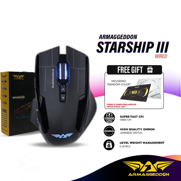 Armaggeddon Starship III Wired Gaming Mouse with 10000 CPI, Japanese OMRON Switches, 6 Level Weight Management, RGB Mice
