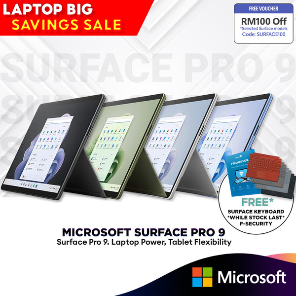 [SURFACE100] Microsoft Surface Pro 9 Laptop/Tablet (Up To Intel® Core™ i7 Evo, Up To 16GB Ram + 512GB SSD , 13" 120Hz Display)