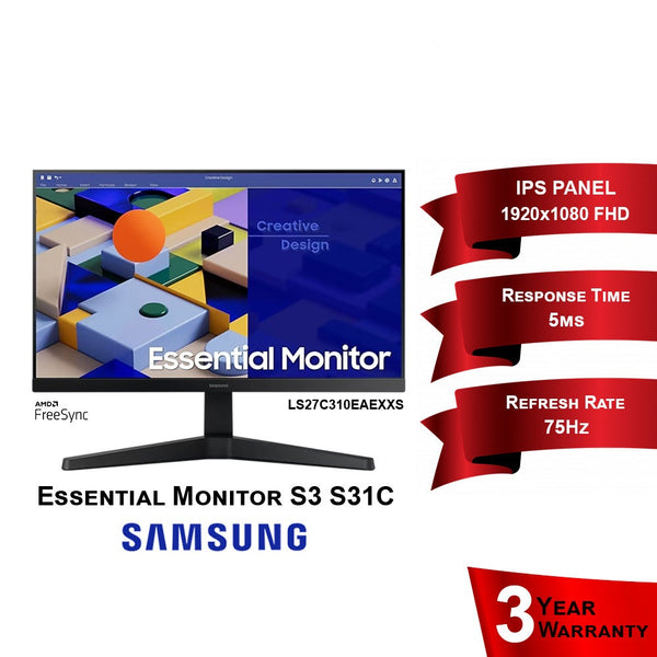 Samsung 27" LS27C310EAEXXS S3 S31C Series (FHD/IPS/75Hz/5ms) AMD FreeSync LED Flat Essential Monitor