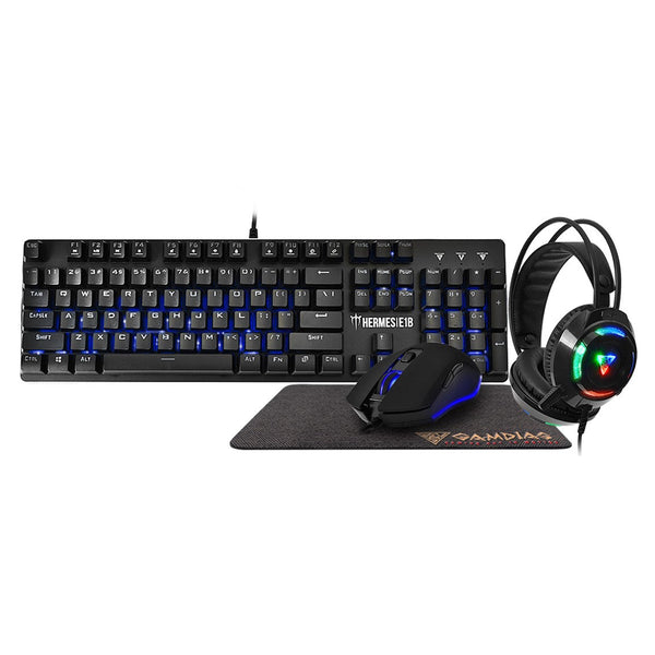 [MBB Special Staff Sale] Gamdias HERMES E1B 4 in 1 Gaming Combo Mechanical Keyboard Blue Switch + Mouse + Mousepad + Headset 3.5mm Audio