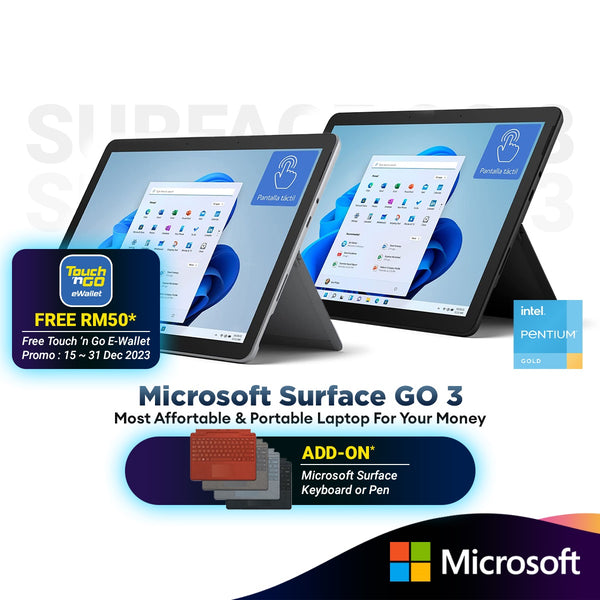 Microsoft Surface Go 3 Platinum / Black (Intel® Pentium® Gold 6500Y/ 8GB/ 128GB SSD/ W11) - 8VA-00009 / 8VA-00024