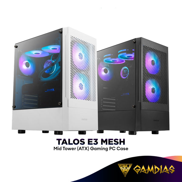 GAMDIAS Talos E3 MESH Tempered Glass Mid Tower (ATX) Gaming PC Casing | Included 3x 120mm ARGB Case Fans