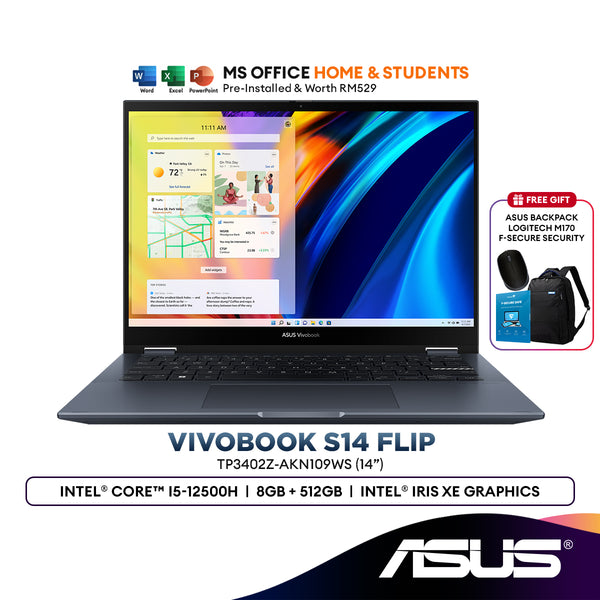 Asus Vivobook S14 Flip TP3402Z-AKN109WS 14" OLED Laptop (Intel® Core™ i5-12500H | 8GB | 512GB SSD | Intel® Iris Xe Graphics | H&S)