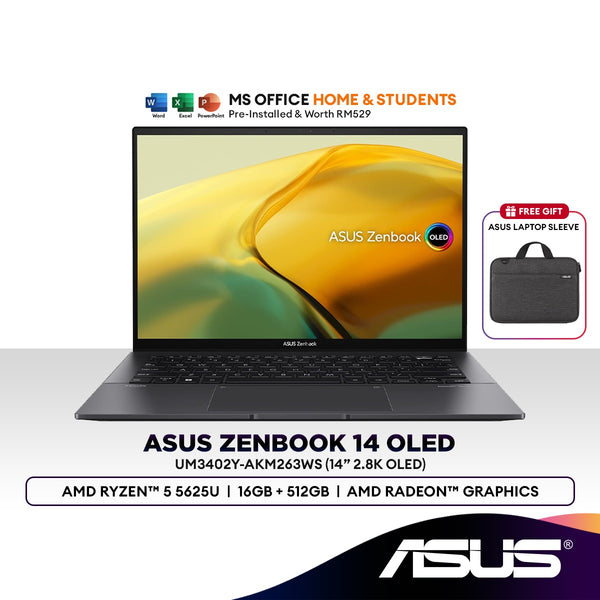 ASUS Zenbook 14 OLED UM3402Y-AKM263WS 14" Laptop (AMD Ryzen™ 5 5625U | 16GB | 512GB SSD | Radeon Graphics | H&S)
