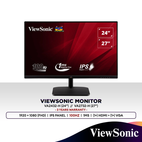 ViewSonic VA2432-h (24") / VA2732-h (27") Full HD 100Hz 1ms Monitor | IPS Panel | Frameless Design | 1920x1080