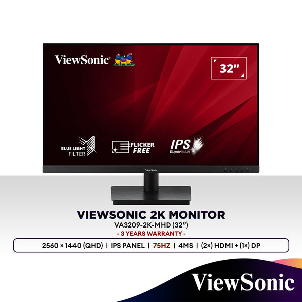 ViewSonic VA3209-2K-MHD 32" 2K QHD 4ms Monitor | IPS Panel | Built-In Speaker | 2560 X 1440
