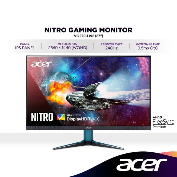 ACER NITRO VG272U W2 27" WQHD 240Hz Gaming Monitor | IPS | AMD FreeSync Premium | HDR400 | 0.5ms