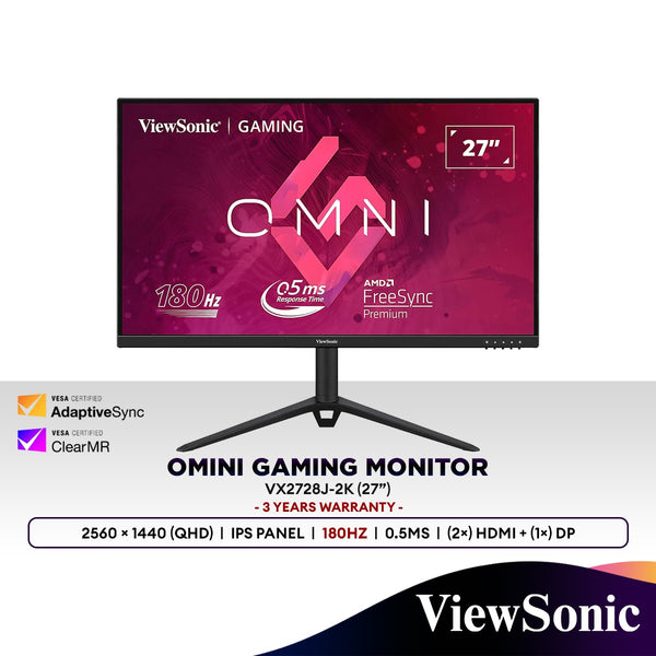 ViewSonic VX2728J-2K 27” 2K QHD 180Hz Fast IPS Gaming Monitor | HDR10 | AMD FreeSync Premium