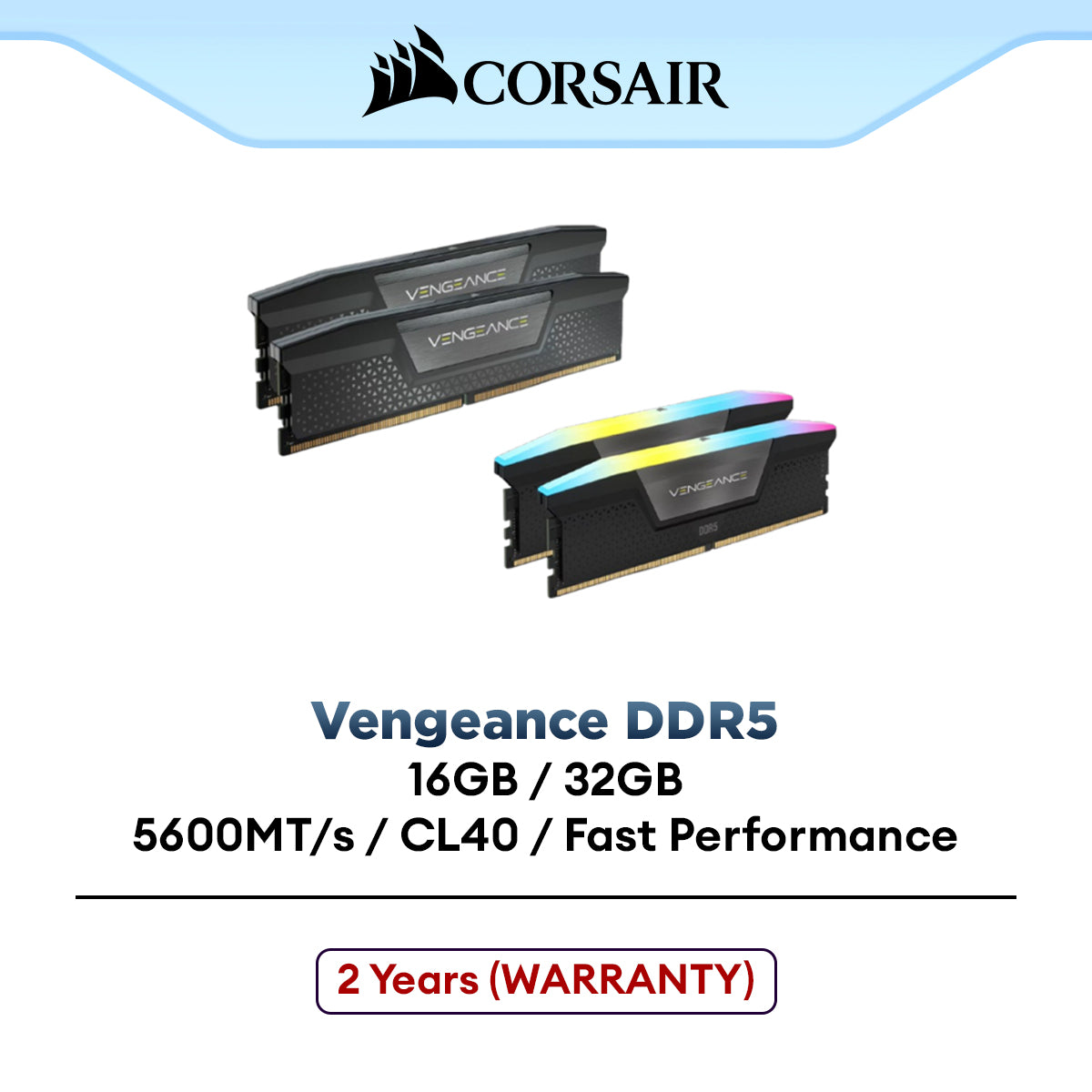 Corsair Vengeance DDR5 5600MT/s CL40 RAM Black | RGB (16GB) – ALL