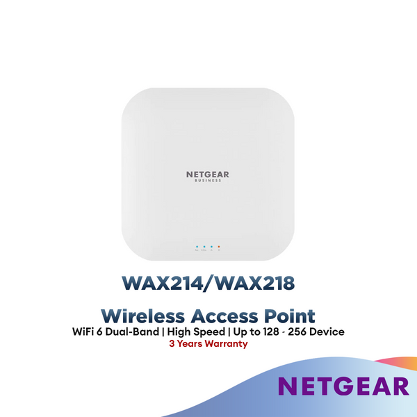 Netgear WAX214 AX1800 / WAX218 AX3600 Cloud Managed Wireless Access Point - WiFi 6 Dual-Band