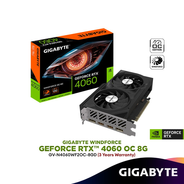 Gigabyte GeForce RTX 4060 WINDFORCE OC 8G GDDR6 Graphics Card | GV-N4060WF2OC-8GD