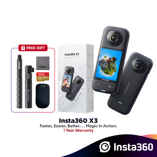 Insta360 X3 Waterproof 360 Action Camera (48MP Sensors, 5.7K 360 Active HDR Video, 72MP 360 Photo, 4K Single-Lens)