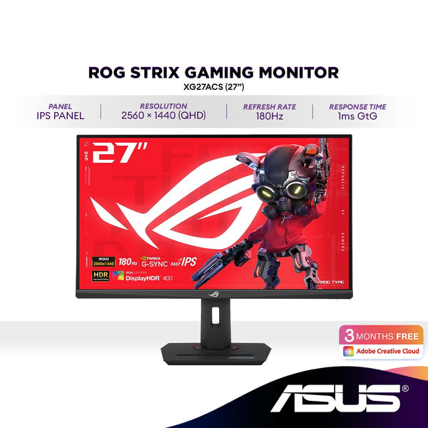 ASUS ROG Strix XG27ACS 27" 2K QHD 180Hz Gaming Monitor | Fast IPS | G-Sync Compatible | AMD FreeSync | USB-C | HDR400