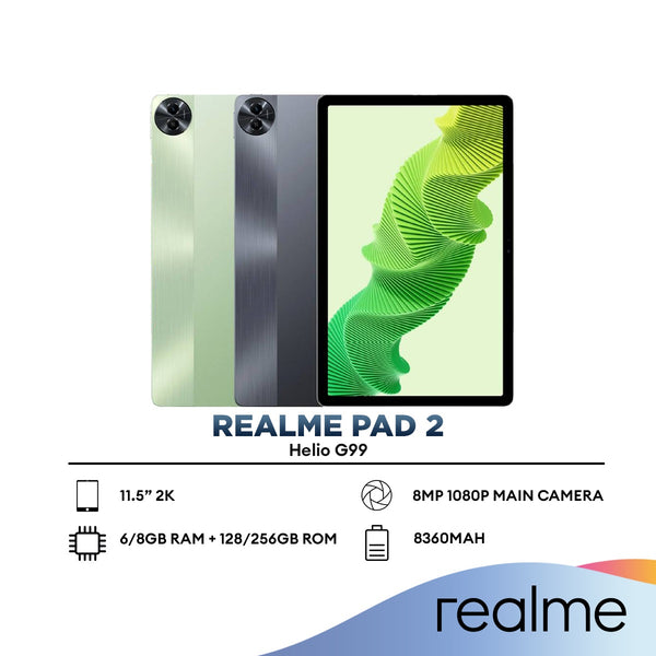 Realme Pad 2 LTE 11.5" (6/8GB RAM + 128/256GB ROM) Helio G99 / Tablet - Green / Grey