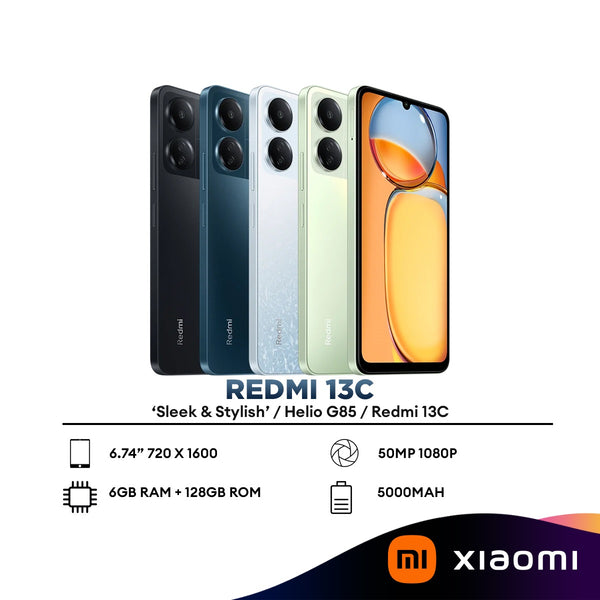 Xiaomi Redmi 13C Smartphone 6.74" | 6GB+128GB | Helio G85 | 1080p | 5000mAh - Xiaomi Malaysia Warranty