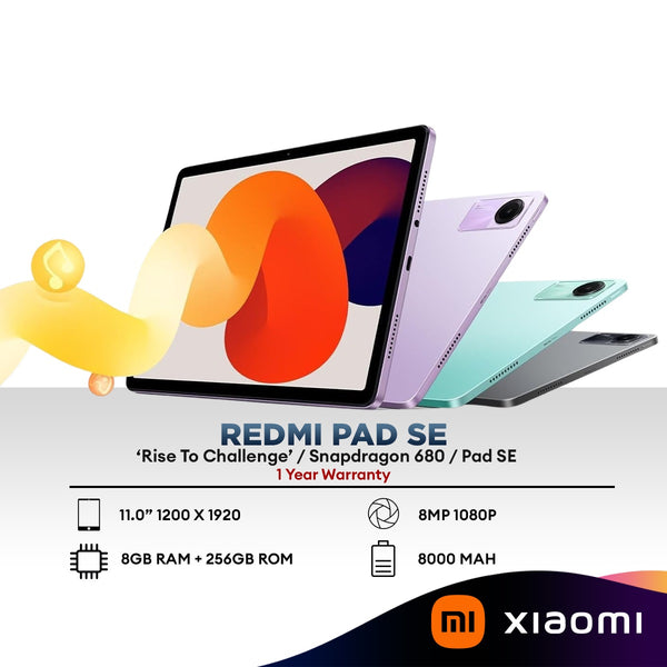 Xiaomi Redmi Pad SE 11.0" Tablet | 8GB RAM + 256GB ROM | Snapdragon 680 4G | 8MP Camera | 8000mAh Battery