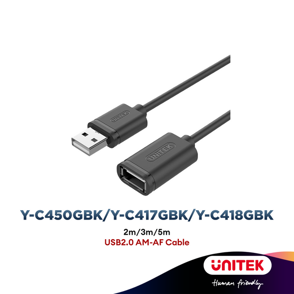 Unitek USB2.0 AM-AF Cable - 2m/3m/5m (Y-C450GBK/Y-C417GBK/Y-C418GBK)