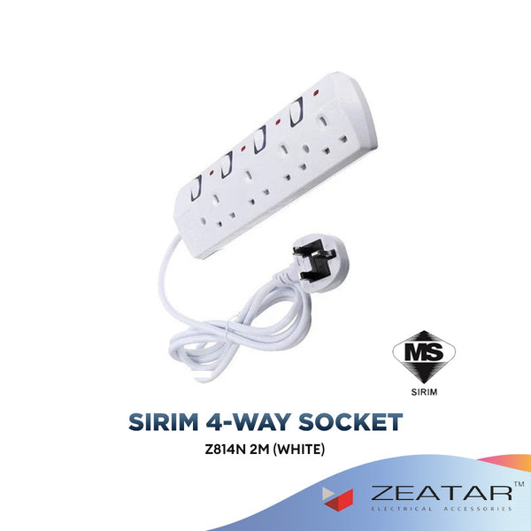 Zeatar 4 Way Socket Sirim Approved 2 Meters Z814N - White