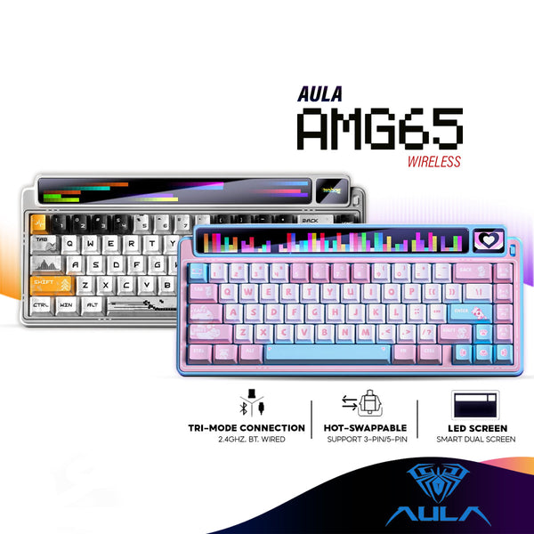 AULA LEOBOG AMG65 Wireless Mechanical Gaming Keyboard with Tri-Mode Connection, Dual-Smart LED Screen, RGB Lighting
