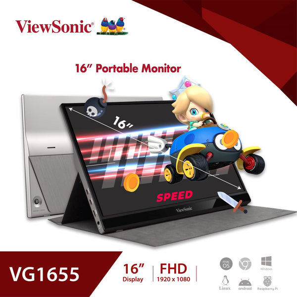 ViewSonic VG1655 16" IPS USB-C Full HD 60Hz Ultra Portable Monitor