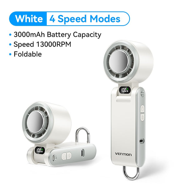 Vention Portable Foldable Handheld Fan with LED Display 4 Speed Modes for Travel Ofice Home - White