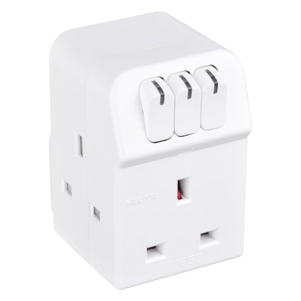 Masterplug MSWG3 Switched Adaptor with 3 Sockets, 13Amp, Safety Shutters & Individually Switched