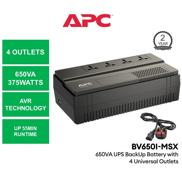 APC BV650I-MSX Easy UPS Backup Battery BV 650VA, Universal Outlet, 230V with AVR Automatic Voltage Stabilizers
