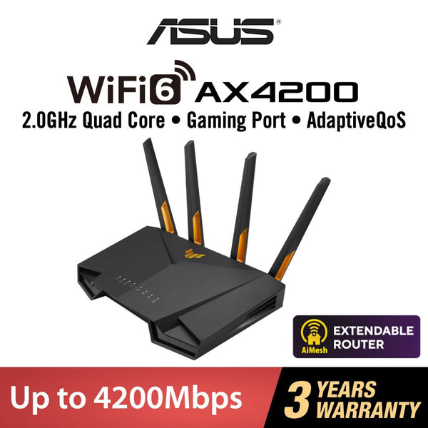 ASUS TUF Gaming AX4200 (TUF-AX4200) Dual Band WiFi 6 Gaming Router with Mobile Game Mode, 3 steps port forwarding, 2.5Gbps port, AiMesh for mesh WiFi, AiProtection Pro network security