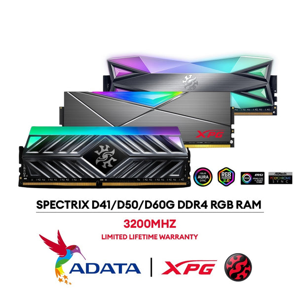 ADATA XPG Spectrix (D41/D50/D60G) RGB 16GB (8GB*2) DDR4 3200MHz Desktop PC Gaming DIMM RAM