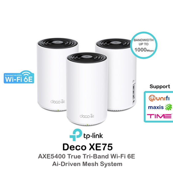TP-Link Deco XE75 AXE5400 WiFi 6E Tri-Band Whole Home Ai-Driven Mesh Wifi 6 Router ( 1 Pack / 2 Pack / 3 Pack )
